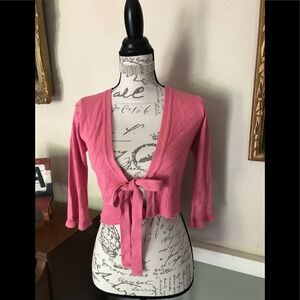 VTG Pink Tie Front Cropped 3/4 Sleeve Cardigan PS